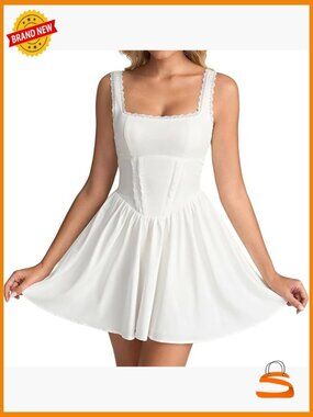 Lace Floral Corset Mini Dress Bow Tie Smocked Flowy Short Graduation Dress